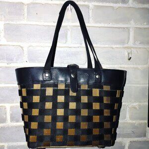 Longaberger Handbag Tote Basket Purse 2 Go Black Brown Woven Basket Leather Trim